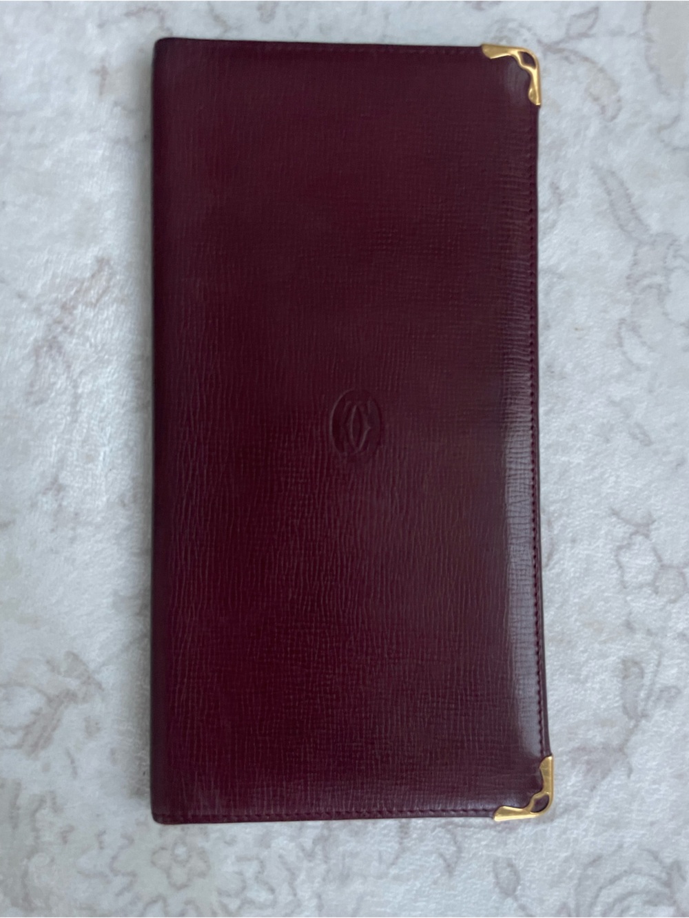 Authentic Vintage Cartier Leather Long Wallet with Gold Corner Accents